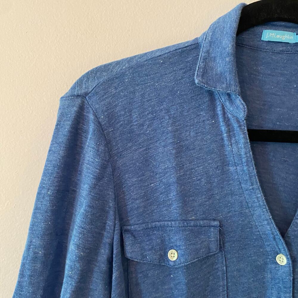 J. McLaughlin Blue Catalina Cloth Button Down Blouse 3/4 Sleeve Stretchy Medium - Picture 3 of 8